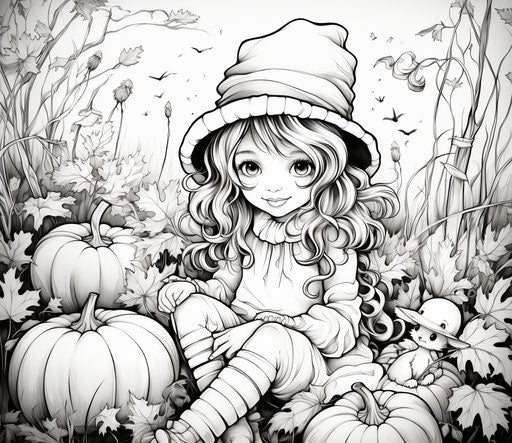 Thanksgiving pumpkin coloring in nature art nouveau style