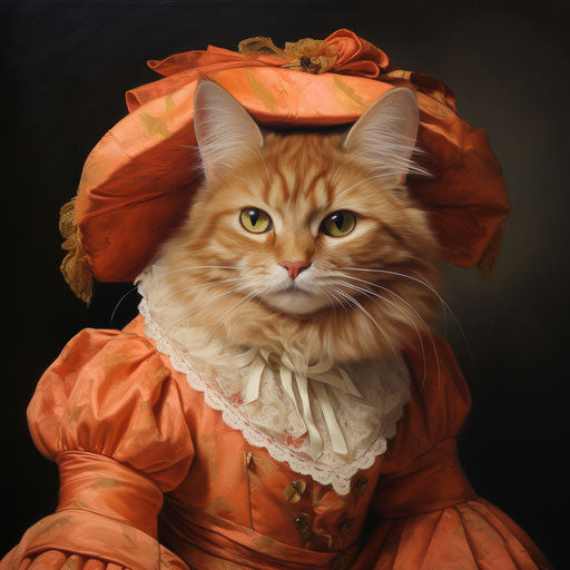 Orange cat dressed as a woman