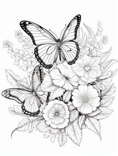 Colorful butterfly, adult coloring pages, intricate floral style