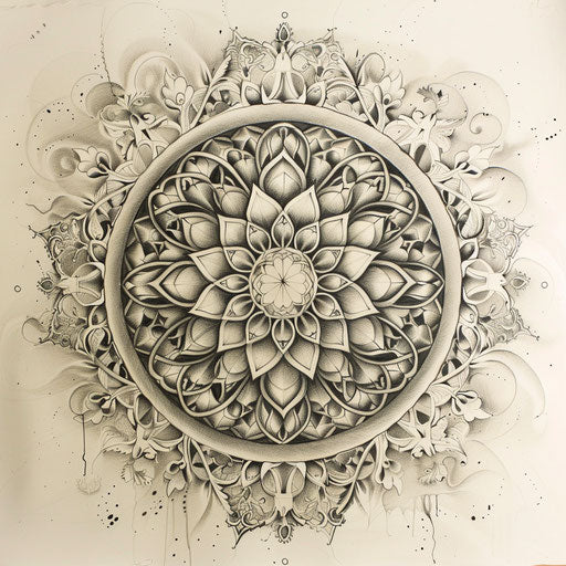 Intricate tattoo sketch of the Flower of Life, detailed mandala background