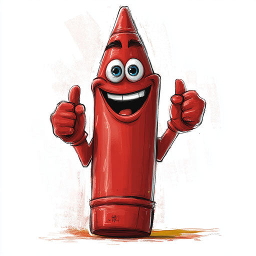 Playful Red Crayon Caricature Clipart Prints