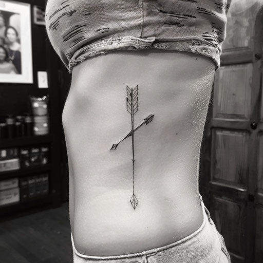 Rib tattoos of a minimalist arrow