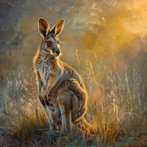 Graceful bounding of Toolache Wallaby in dawn's ethereal light