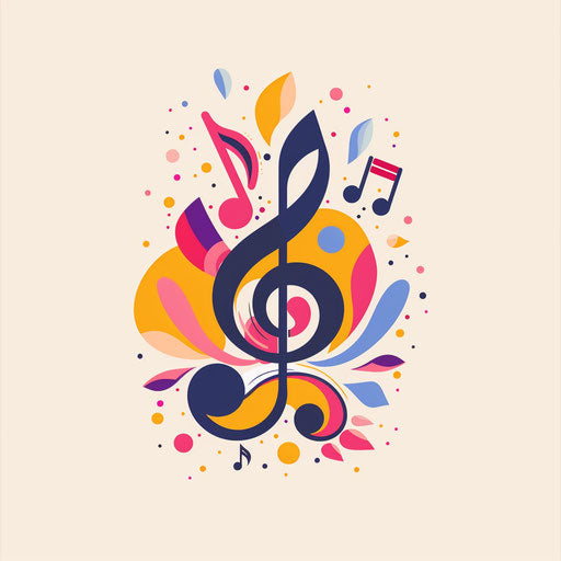 Whimsical music logo with playful elements and bright colors