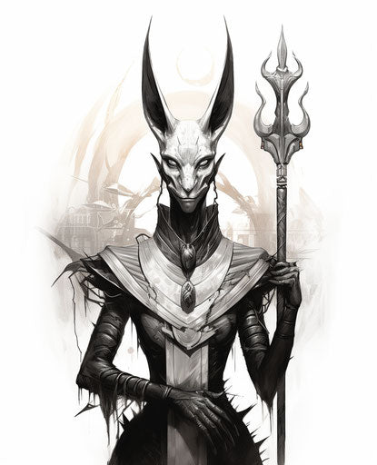 Pharaoh with chisel, sci-fi art style, fawncore, ink wash