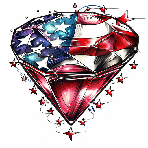 Patriotic Tattoo Sketch of Ruby with Flag Motif Reflected, National Colors, Clipart Style