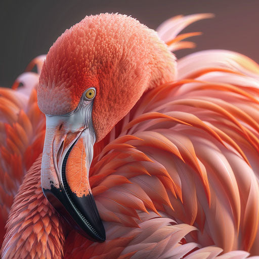 Flamingo preening feathers in close-up view