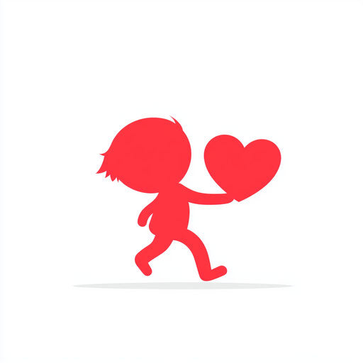 Red silhouette of Cupid carrying a heart