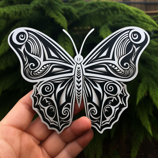 Black and white design on butterfly sticker, Maori style