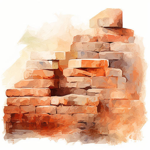 Brick clipart in the style of oil painting, on a white background