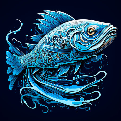 Deep sea fish art print in native American style