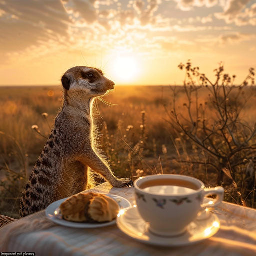 A meerkat's daily life captured in a photo series, from dawn till dusk, storytelling.