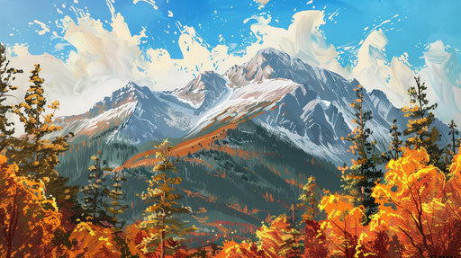 Bob Ross style painting of Colorado Pikes Peak 16:9