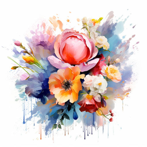 Floral clipart in the style of Impressionistic Art, on white background