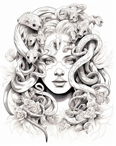Woman with snakes on face