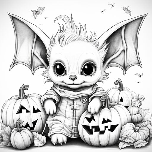 Small bat at Halloween coloring pages