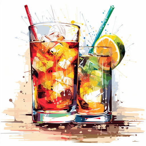 Impressionistic drinks artwork on white background