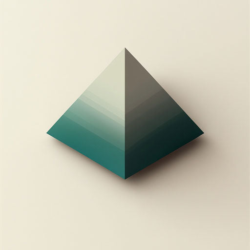 Creative 3D logo with minimalistic pyramid shape and refined typography on beige background