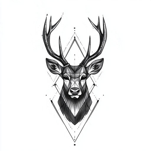 Cool flat tattoo sketch with geometric stag head clipart style