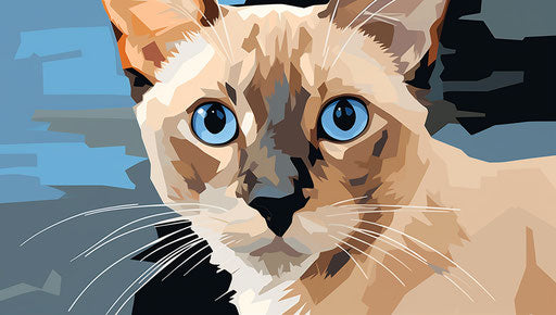 Symmetrical Siamese Cat in Dark Beige and Magenta