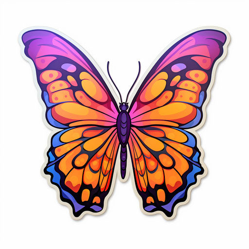 Pink and orange butterfly sticker, tattoo style, yellow and purple