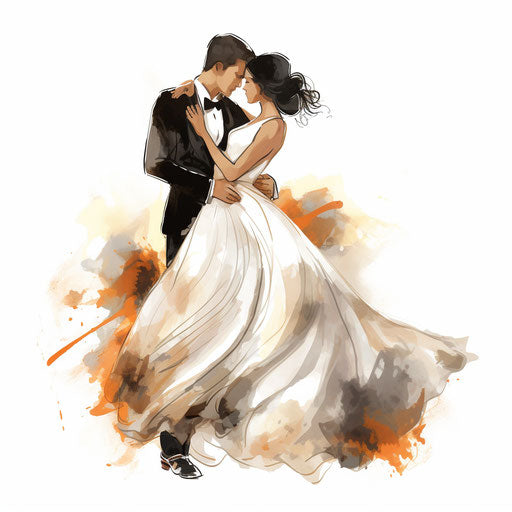 Wedding couple clipart in the style of Chiaroscuro Art, on a white background