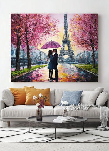 Romantic painting of Paris with Eiffel Tower