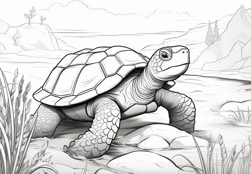 Free printable turtle coloring pages, monochrome canvas style