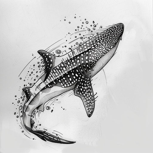 Elegant sketch of a whale shark swimming with bubbles
