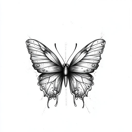 Detailed butterfly tattoo on outer forearm in flat style