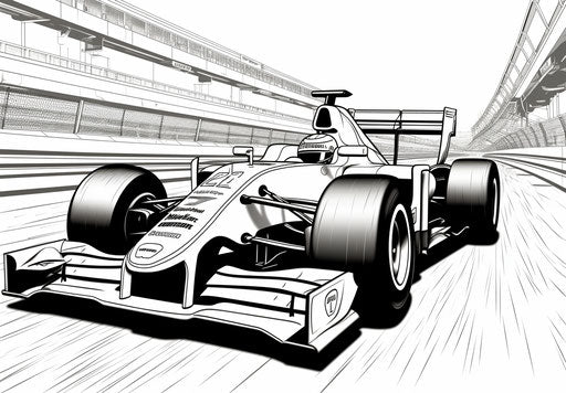 F1 cars coloring pages free, in the style of Deborah Azzopardi, primitivist realism