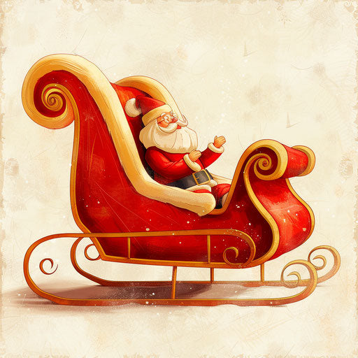 Realistic Santa sleigh clipart on random background with vintage filter