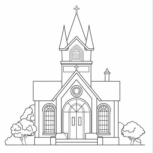 Church with Stained Glass Coloring Page