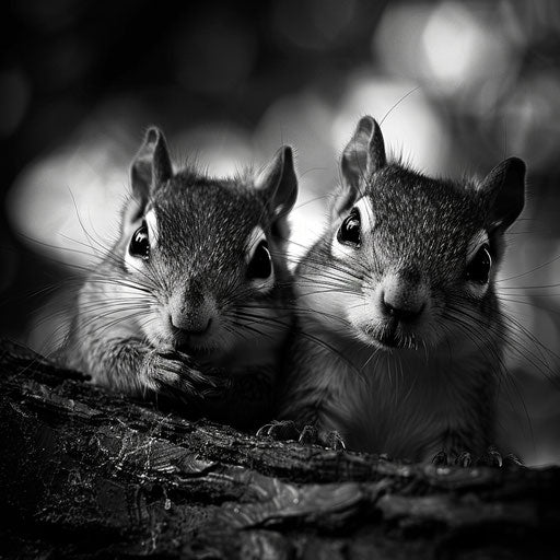 Chipmunks in black and white, intense and dramatic