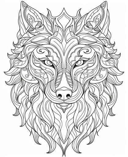 Wolf head with intricate cut-out patterns, fluid lines