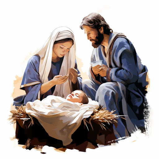 Nativity clipart in the style of Chiaroscuro Art, on a white background