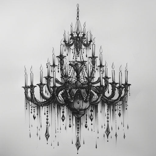 Elegant gothic chandelier tattoo design