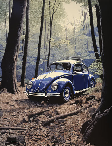 Old blue bug in the woods