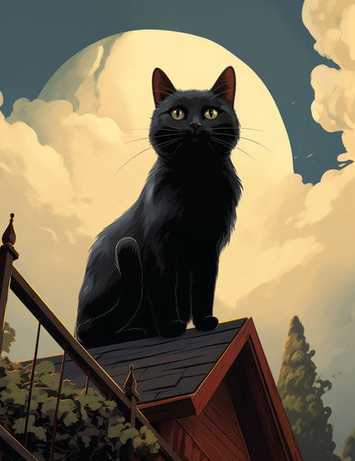 Black cat on a fence, in the style of rotcore, stonepunk