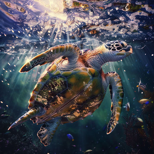 Sea turtle navigating through underwater currents