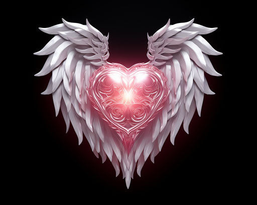Angel's heart with red heart and wings