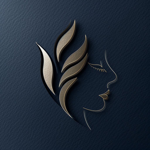 Luxury salon logo with metallic finish on navy blue background