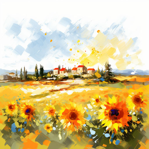 Sunny day clipart in Impressionistic Art style, on white background