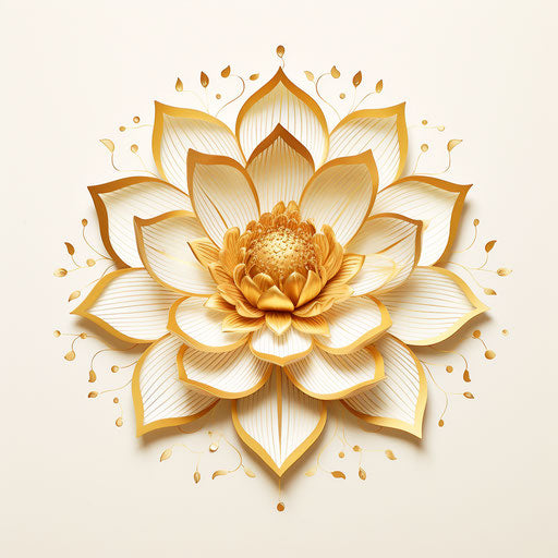 Gold lotus floral print, tattoo-inspired style