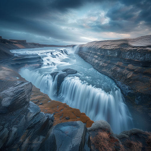 Gullfoss Falls, Iceland, smooth water, Erez Marom style