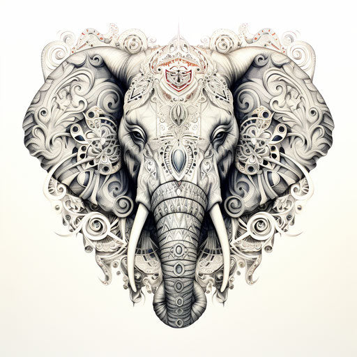 Mandala and elephant with minimalistic symmetrical patterns