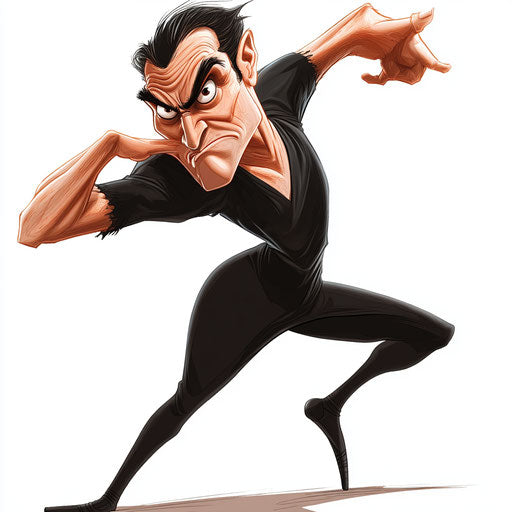 Humorous caricature of a ballet caricature with exaggerated human characteristics