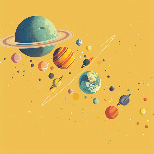 Realistic solar system clipart with random color background