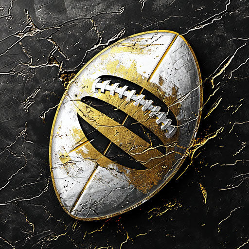Gold and white football logo design on textured black background