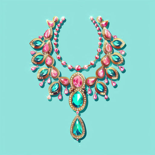Jewelry clipart in a hyper-realistic style on flat turquoise background